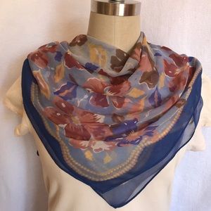 Vtg silk georgette scarf . Blues,rust and gold